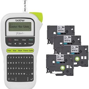 Brother P-Touch, PTH110BP, Easy Portable Label Maker Bundle (4 Label Tapes Included), White, Small